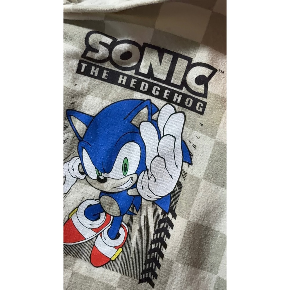 Sonic The Hedgehog Kids Checkered Graphic Hoodie Sweatshirt Tan Cream Size 8